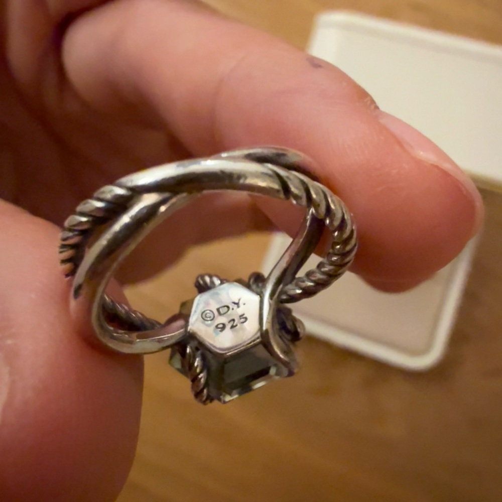 David Yurman Sterling Silver Ring with Prasiolite and Pave Diamonds - Picture 5 of 5